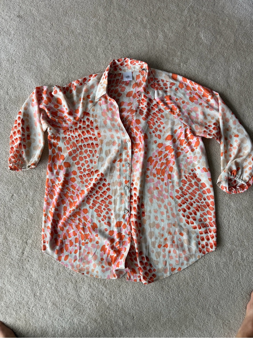 CAbi Coral and Cream Animal Print Blouse